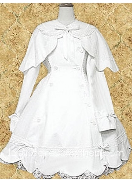 White Turndown Collar Long Sleeves Knee-length Lolita Coat/Jacket With Flouncing Hem