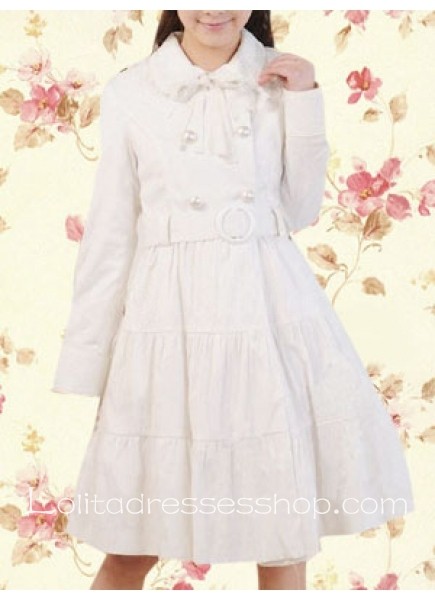 Cotton Turndown Collar Long Sleeves Sash Double Breasted Lolita Overcoat