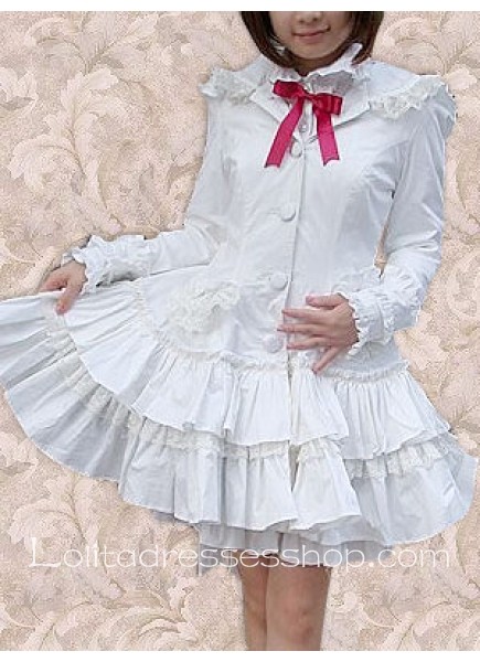 White Cotton Long Sleeves Lace Collar Lolita Coat