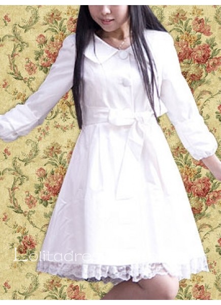 White Turndown Collar Long Sleeves Cotton Sweet Lolita Coat