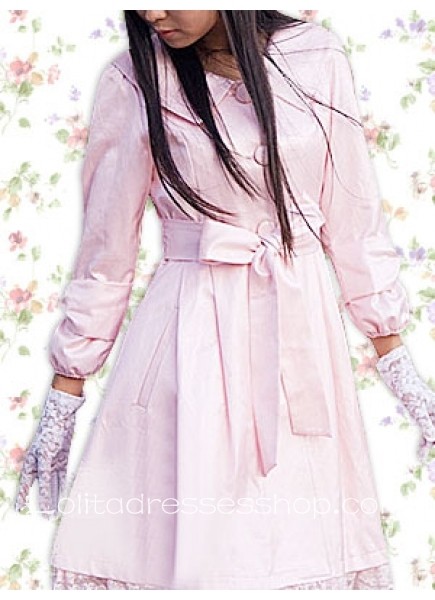 Pink Turndown Collar Long Sleeves Lace Lolita Coat