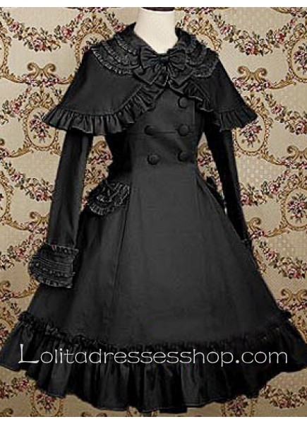 Pretty Black Turndown Collar Long Sleeves Knee-length Lolita Coat/Jacket