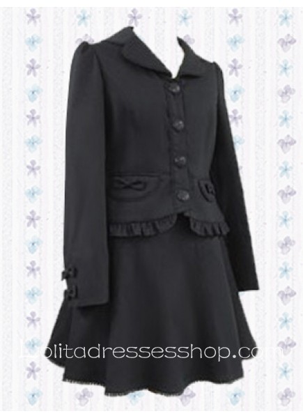Black Cotton Turndown Collar Long Sleeves Lolita Suit