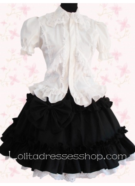 White And Black Turndown Collar Short Sleeves Lolita Suit