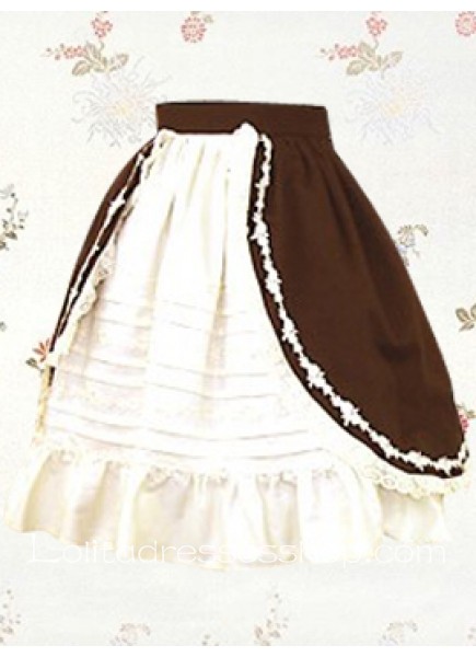 Brown And White cotton Knee-length Pleated Lolita Skirt