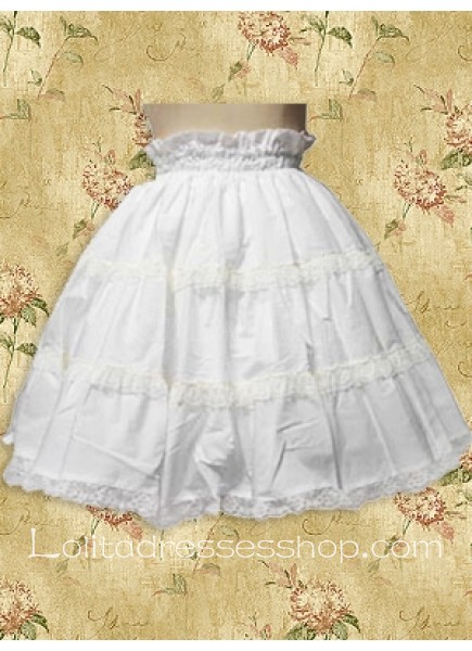 Short White Cotton Lace Lolita Skirt With Ruffles