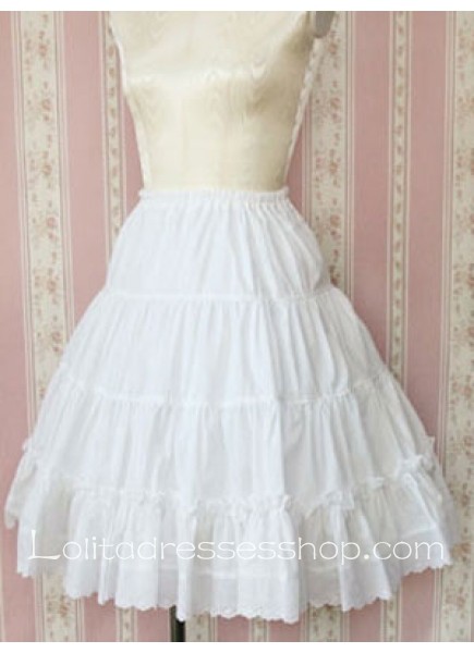 White Cotton Knee-length Lolita Skirt With Lace