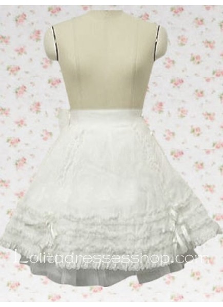 Cotton White Knee-length Lolita Skirt With Ribbon