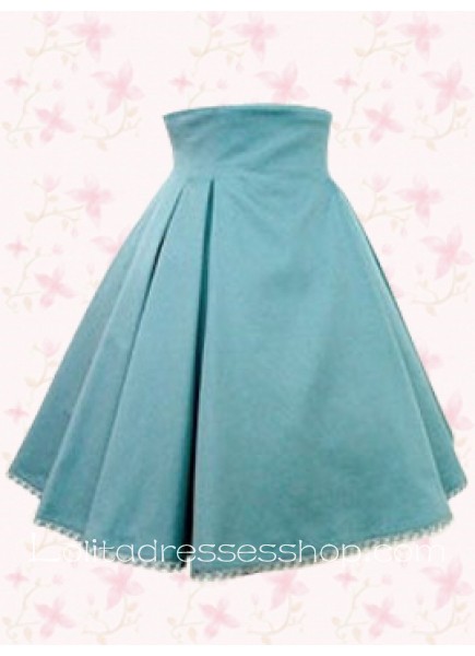 Short Light Sky Blue Cotton Pleats Hemline Sweet Lolita Skirt
