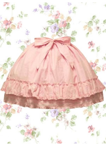 Pink Cotton Knee-length Ruffles Bow Sweet Lolita Skirt