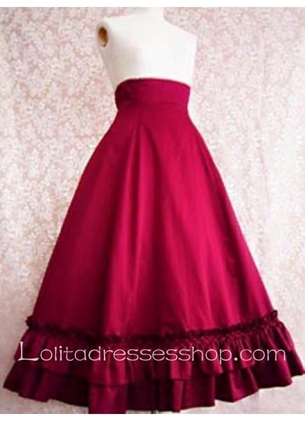 Red Cotton Floor-length Tiers Ruffles Sweet Lolita Skirt