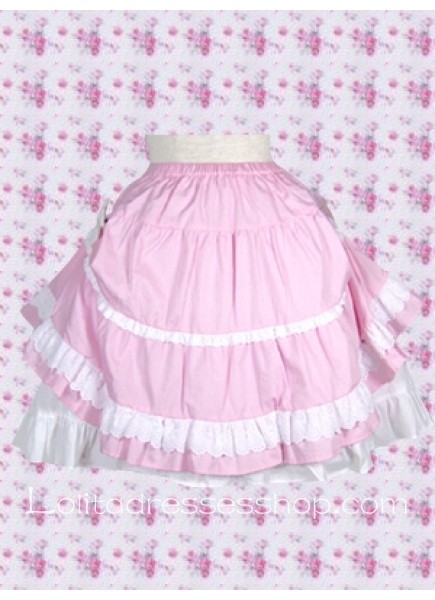 Short Pink Cotton Sweet Lolita Skirt With Ruffles