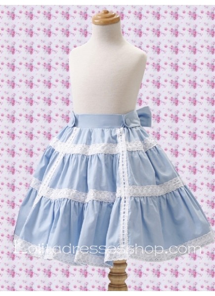 Short Blue Cotton Sweet Lolita Skirt With Lace Decoration