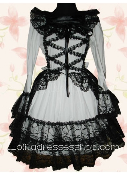 Short Black And White Scoop Long Sleeves Punk Lolita Dress