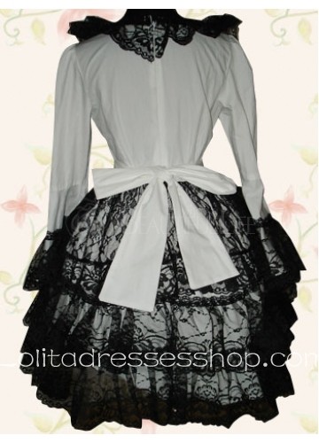 Short Black And White Scoop Long Sleeves Punk Lolita Dress