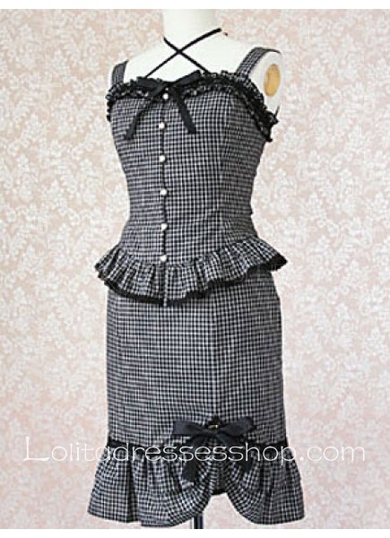 Knee-length Checkered Sleeveless Cotton Punk Lolita Dress With Ruffled Style