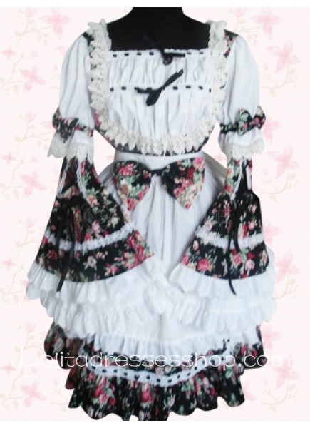 Multi-color Square-collar Long Sleeve Cotton Punk Lolita Dress With Bow Style