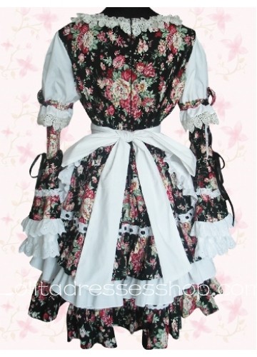 Multi-color Square-collar Long Sleeve Cotton Punk Lolita Dress With Bow Style