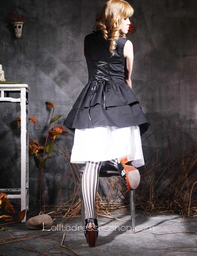 Black Square-collar Sleeveless Empire Halter Punk Lolita Dress