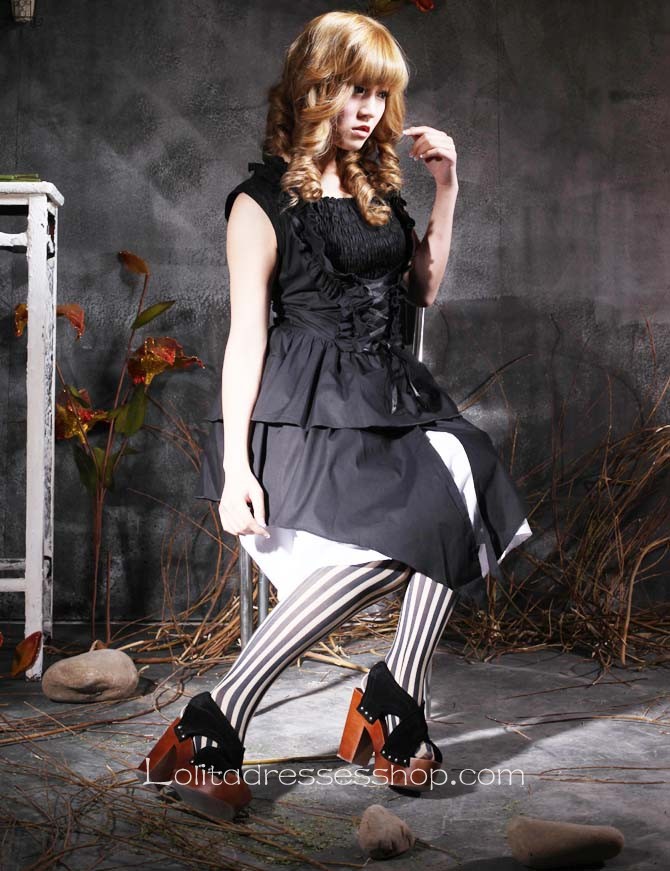 Black Square-collar Sleeveless Empire Halter Punk Lolita Dress