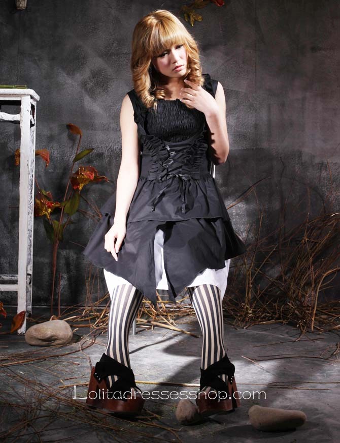 Black Square-collar Sleeveless Empire Halter Punk Lolita Dress