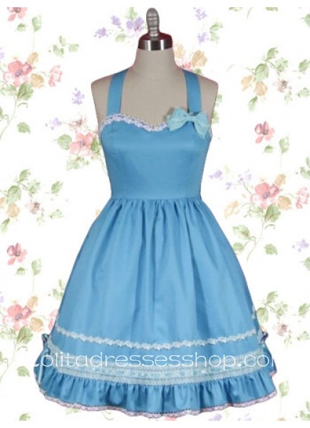Elegant Halter Sleeveless Empire Knee-length Sweet Lolita Dress With Lace Trim