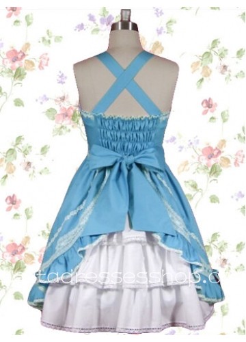 Elegant Halter Sleeveless Empire Knee-length Sweet Lolita Dress With Lace Trim
