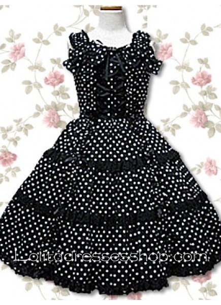 Elegant Black And White Straps Sleeveless Tea-length Sweet Lolita Dress