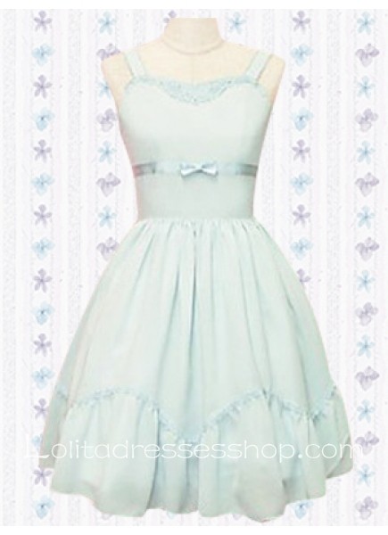 Sweet Spaghetti Straps Sleeveless Cotton Ruffle Lolita Dress With Knee-length