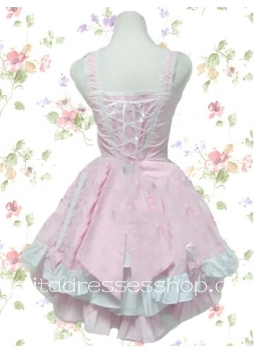 Short Sweet Sweetheart Straps Sleeveless Lolita Dress With Front Bandage Wood Style