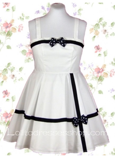 Short White Square Sleeveless Empire Sweet Lolita Dress With Bow Pleated Style
