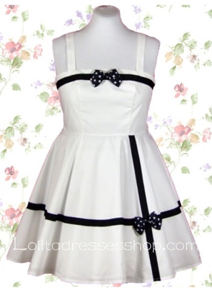 Short White Square Sleeveless Empire Sweet Lolita Dress With Bow Pleated Style