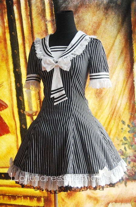 Black And White Strips Sailor Lolita Dress