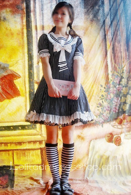 Black And White Strips Sailor Lolita Dress