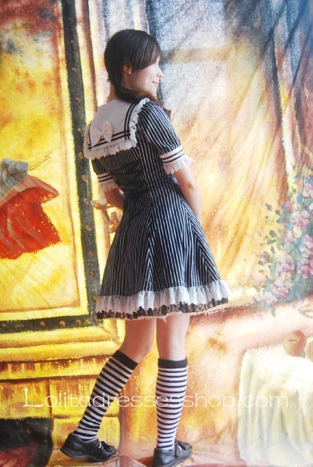 Black And White Strips Sailor Lolita Dress