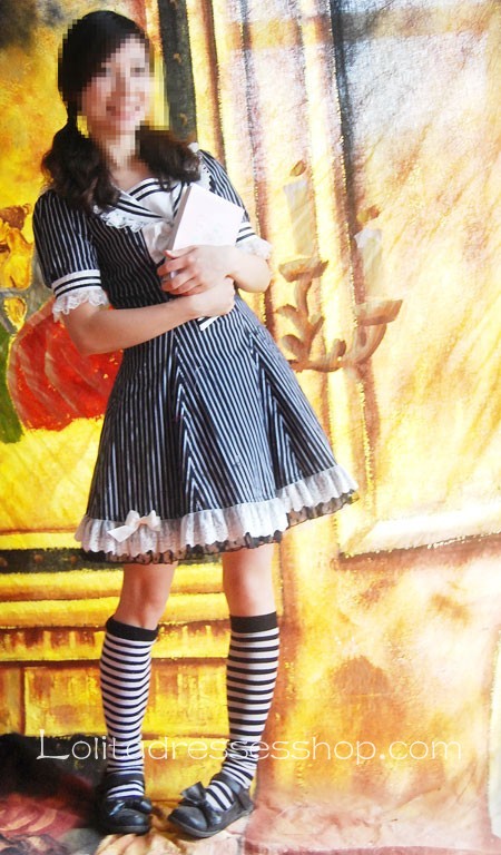 Black And White Strips Sailor Lolita Dress