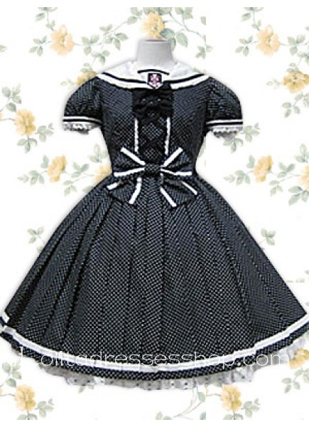 Black And White Sailor\'s Knot Bow School Lolita Dress