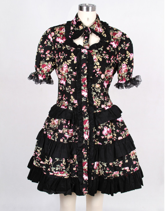 Red Cotton Square-collar Long Separable Sleeves Bow Gothic Lolita Dress