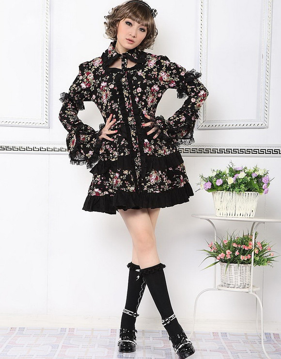 Red Cotton Square-collar Long Separable Sleeves Bow Gothic Lolita Dress