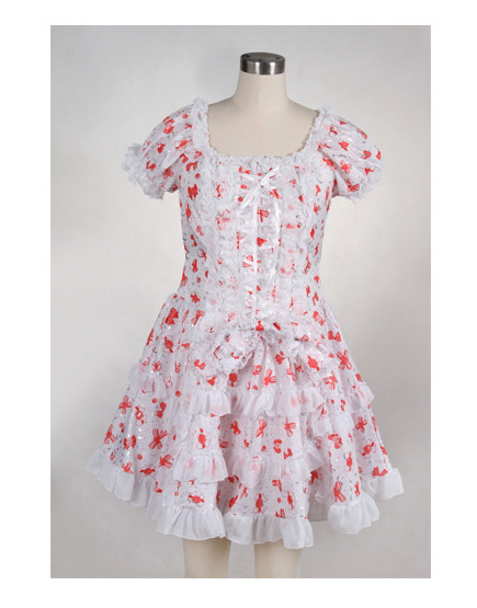 Short Red Cotton Square-collar Short Sleeve Bow Sweet Lolita Dress