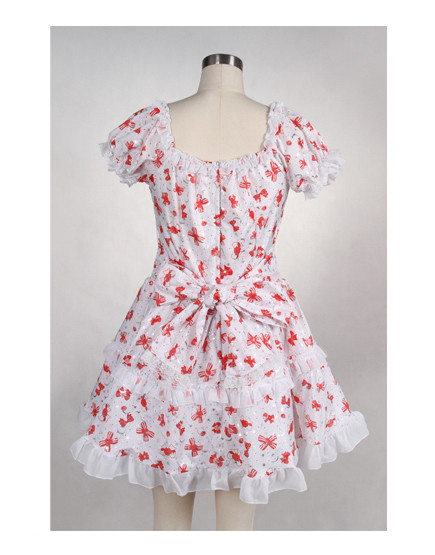 Short Red Cotton Square-collar Short Sleeve Bow Sweet Lolita Dress