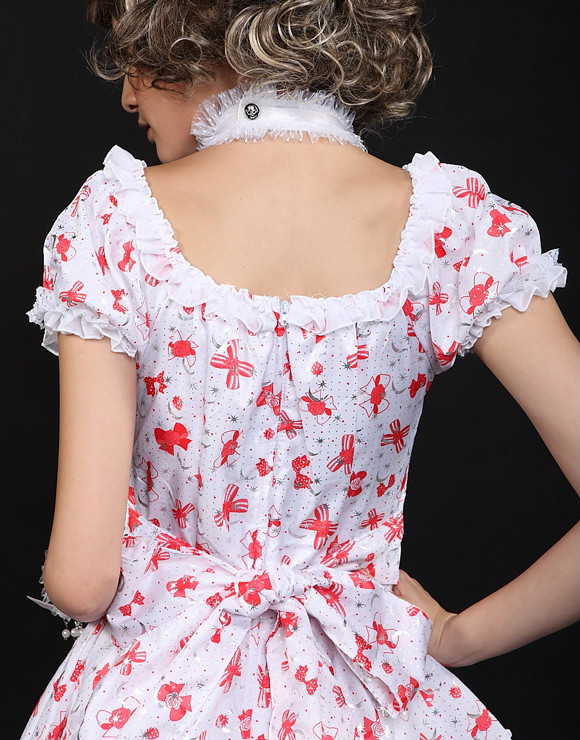 Short Red Cotton Square-collar Short Sleeve Bow Sweet Lolita Dress