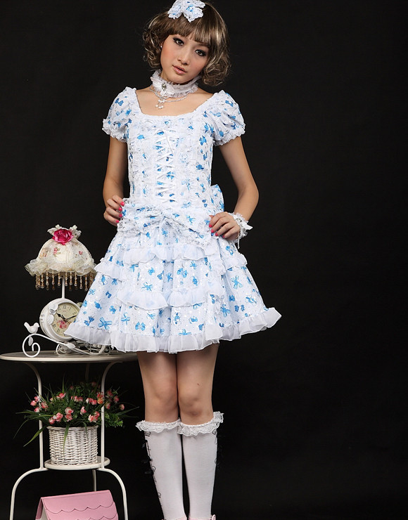 Short Red Cotton Square-collar Short Sleeve Bow Sweet Lolita Dress