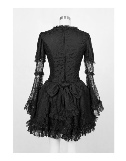 White Cotton Round Neckline multi-layered bell Sleeve asymmetric lace gothic Lolita dress (balck available)