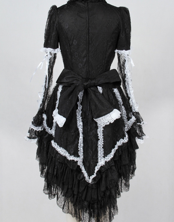 White Cotton Round Neckline bell sleeves multi-layered flounced kuro gothic lolita dress (Black sleeve available)