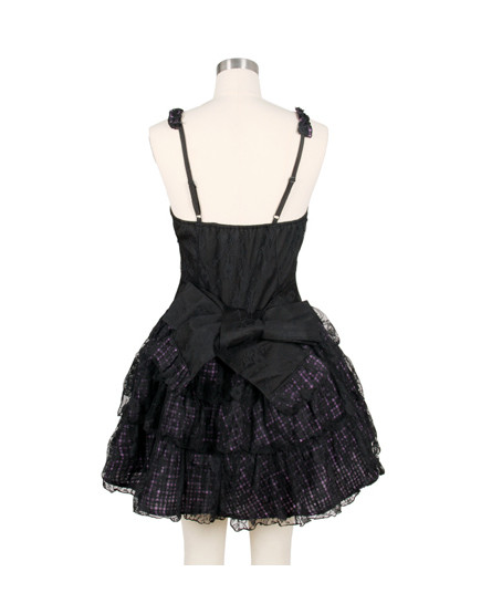 Red Cotton Square-collar Sleeveless multi-layered strapped plaid cotton camisole Lolita dress