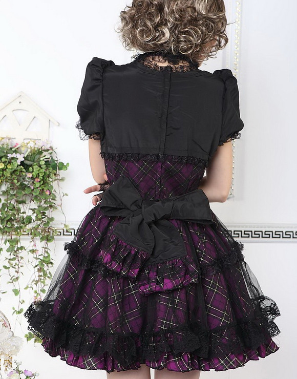 Red Cotton Square-collar Short Sleeve Bow Gothic Lolita Dress(Purple available)