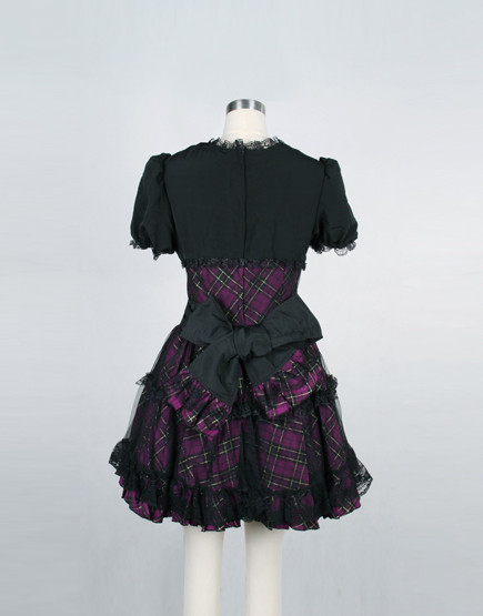 Red Cotton Square-collar Short Sleeve Bow Gothic Lolita Dress(Purple available)