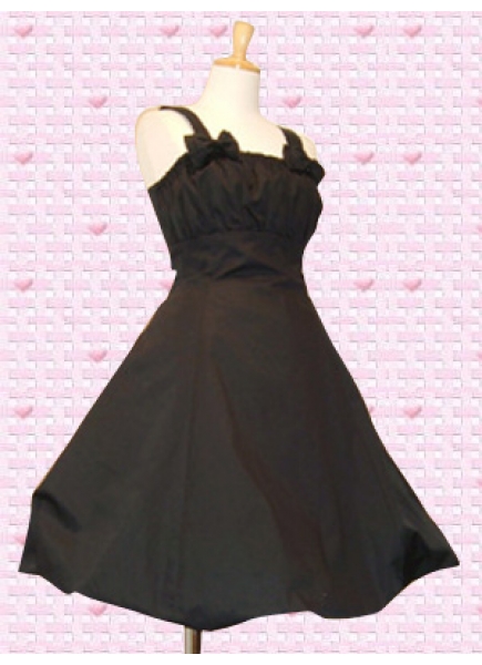 Black Cotton Straps Sleeveless Knee-length Double Bow Classic Lolita Dress