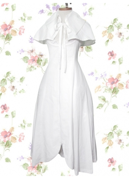 Classic White Cotton Halter Shawl Empire Tea-length Oblique Cutting Lolita Dress